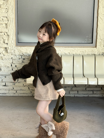 Cardigan scurt pentru copii, stil coreean pentru toamnă/iarna, guler înalt, închidere cu nasturi, tricot din 95% bumbac, pentru 3–8 ani