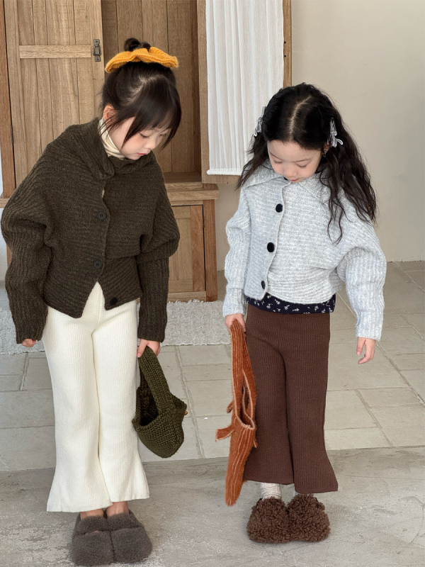 Cardigan scurt pentru copii, stil coreean pentru toamnă/iarna, guler înalt, închidere cu nasturi, tricot din 95% bumbac, pentru 3–8 ani