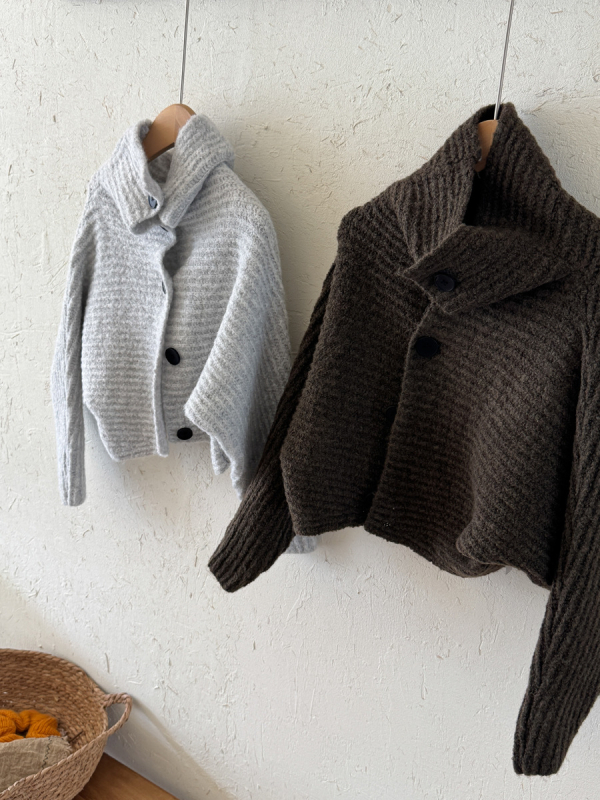 Cardigan scurt pentru copii, stil coreean pentru toamnă/iarna, guler înalt, închidere cu nasturi, tricot din 95% bumbac, pentru 3–8 ani