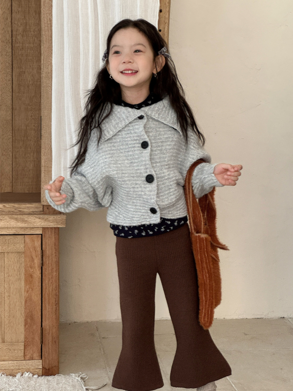 Cardigan scurt pentru copii, stil coreean pentru toamnă/iarna, guler înalt, închidere cu nasturi, tricot din 95% bumbac, pentru 3–8 ani