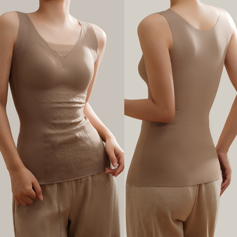 Vesta Nude-Feel de modelare pentru femei, amestec Nylon-Spandex, toamna 2025, croială Slim, top camisole interior cu inserții pentru bust încorporate