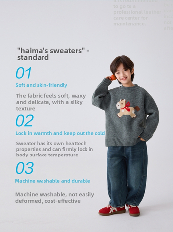 Pulover tricotat pentru copii, băieți, stil coreean, tricot gros, acrilic 43%, iarnă 2025