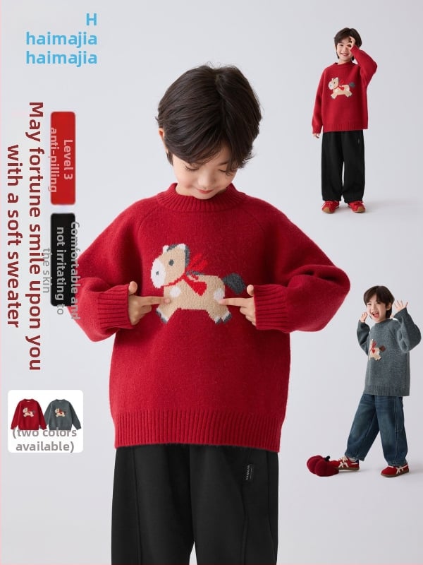 Pulover tricotat pentru copii, băieți, stil coreean, tricot gros, acrilic 43%, iarnă 2025