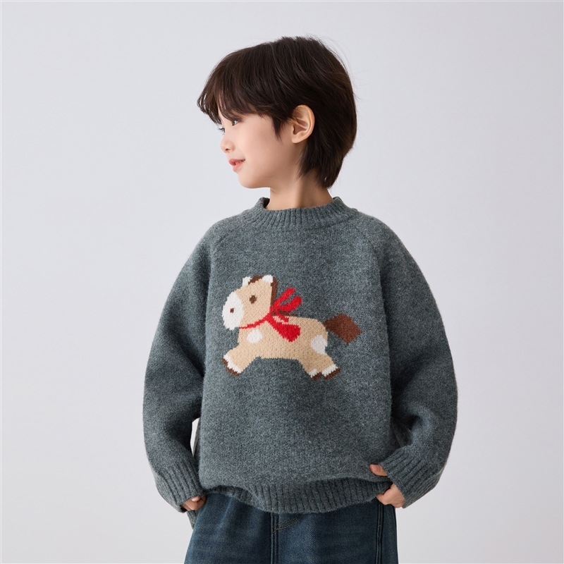 Pulover tricotat pentru copii, băieți, stil coreean, tricot gros, acrilic 43%, iarnă 2025