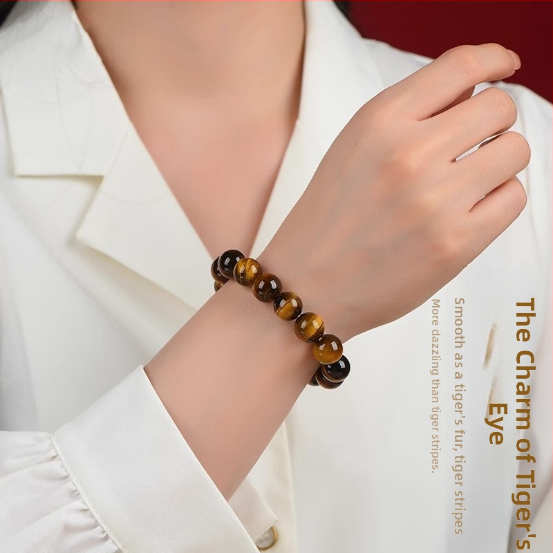 Brățară cu mărgele din piatră ochi de tigru, unisex, stil etnic, design de rozariu budist cu cerc unic