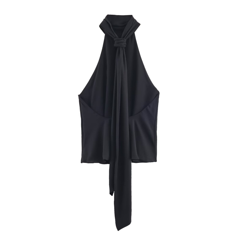 Halter-top s mašnicom, chiffon tkanina, polyester smjesa 30–50%, uski kroj, Zima 2025