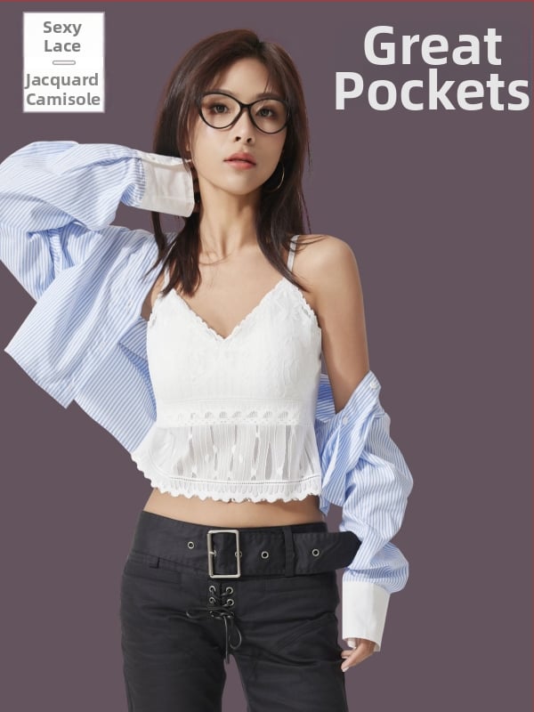 Top Camisole pentru femei - decolteu în V, bretele, model floral, lungime scurtă, nylon/spandex