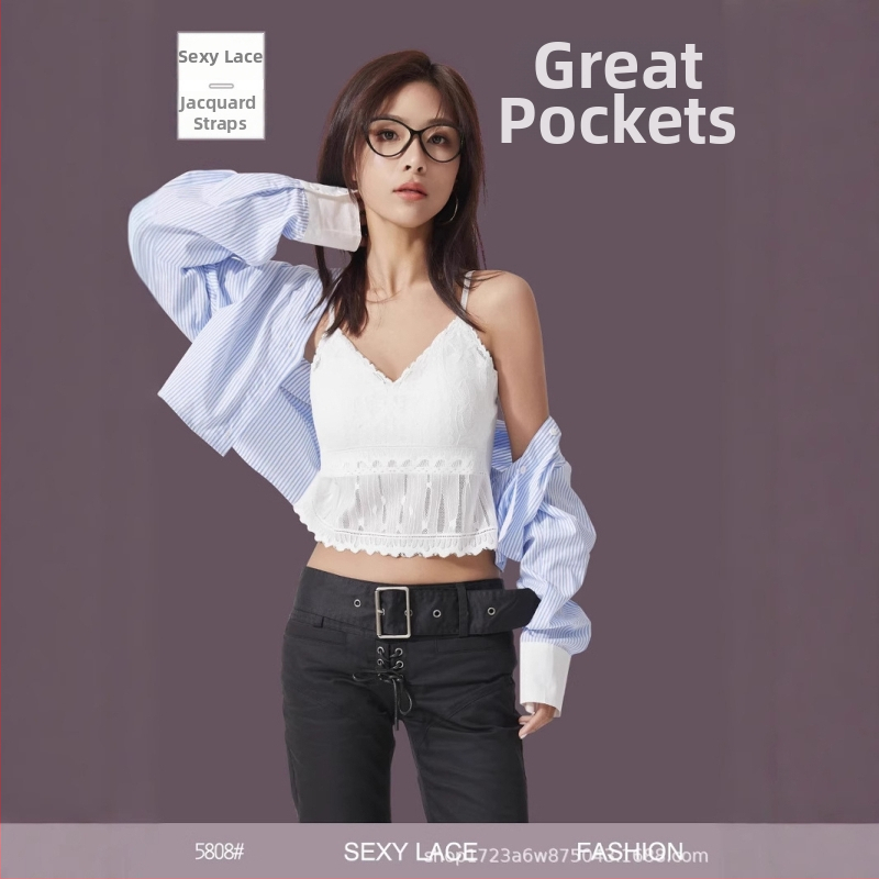 Top Camisole pentru femei - decolteu în V, bretele, model floral, lungime scurtă, nylon/spandex