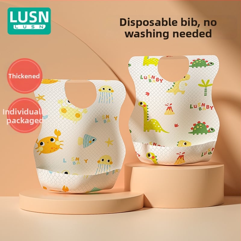 Bib de unică folosință pentru bebeluși – impermeabil, imprimeu cu desene animate, pentru 1–3 ani, din fibră nețesută cu membrană PE