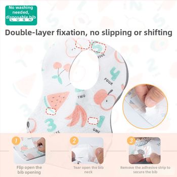 Bib de unică folosință pentru bebeluși, model cu desene animate, material nețesut impermeabil PE, pentru copii 1–3 ani