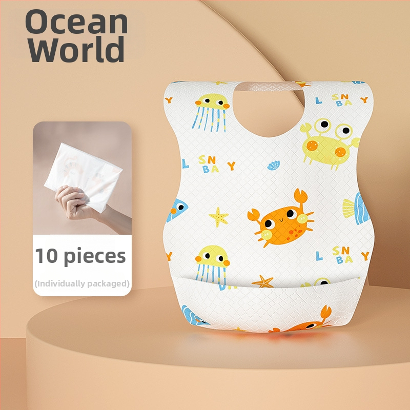 Bib de unică folosință pentru bebeluși, model cu desene animate, material nețesut impermeabil PE, pentru copii 1–3 ani