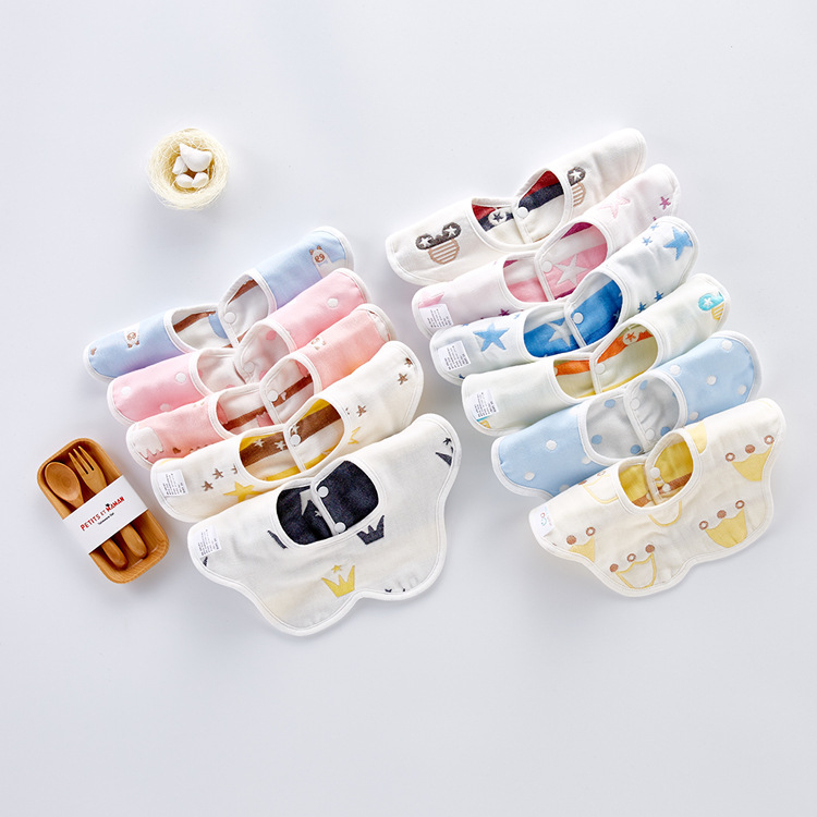 Salivator bebeluș din tifon și bumbac, anti-murdărire, model animale/desene animate, pentru sugari și copii mici (0-3 ani)