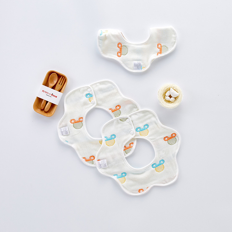 Salivator bebeluș din tifon și bumbac, anti-murdărire, model animale/desene animate, pentru sugari și copii mici (0-3 ani)