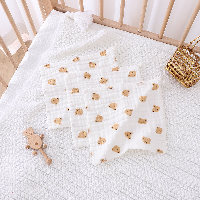 Prosop pătrat pentru bebeluși și șervet de salivă, din bumbac 100%, țesătură nețesută, pentru nou-născuți (0–12 luni), model cu animale, foarte moale și absorbent