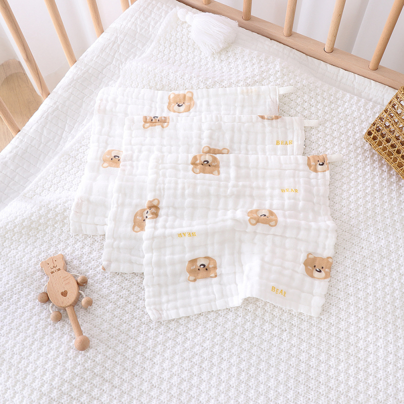 Prosop pătrat pentru bebeluși și șervet de salivă, din bumbac 100%, țesătură nețesută, pentru nou-născuți (0–12 luni), model cu animale, foarte moale și absorbent