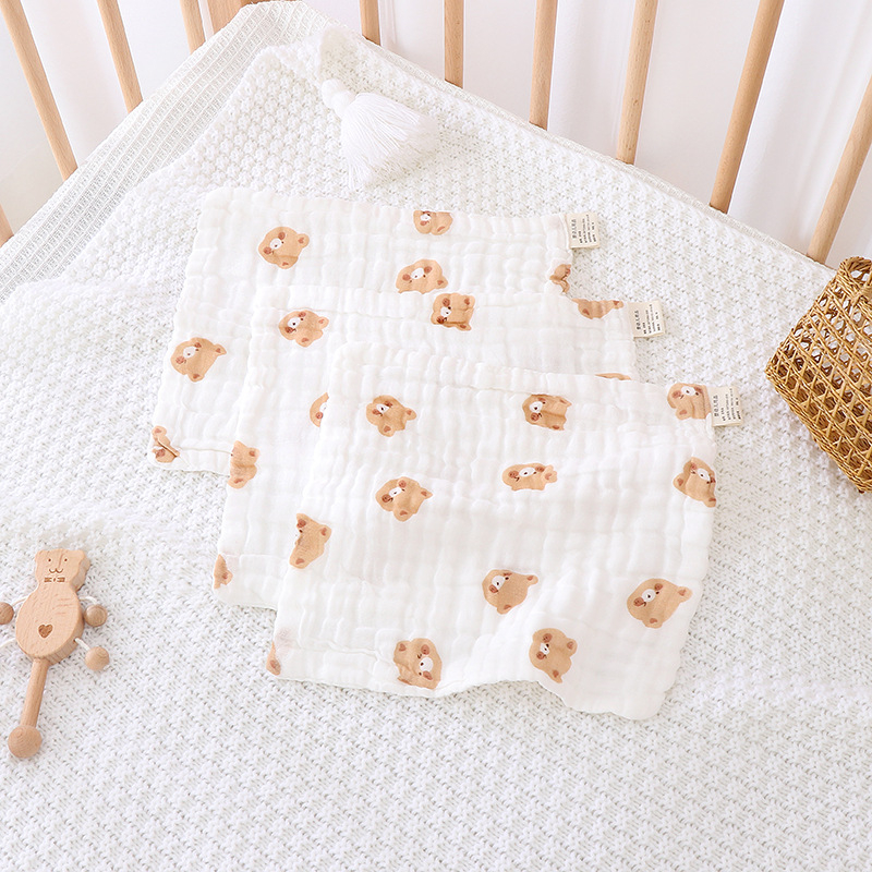 Prosop pătrat pentru bebeluși și șervet de salivă, din bumbac 100%, țesătură nețesută, pentru nou-născuți (0–12 luni), model cu animale, foarte moale și absorbent