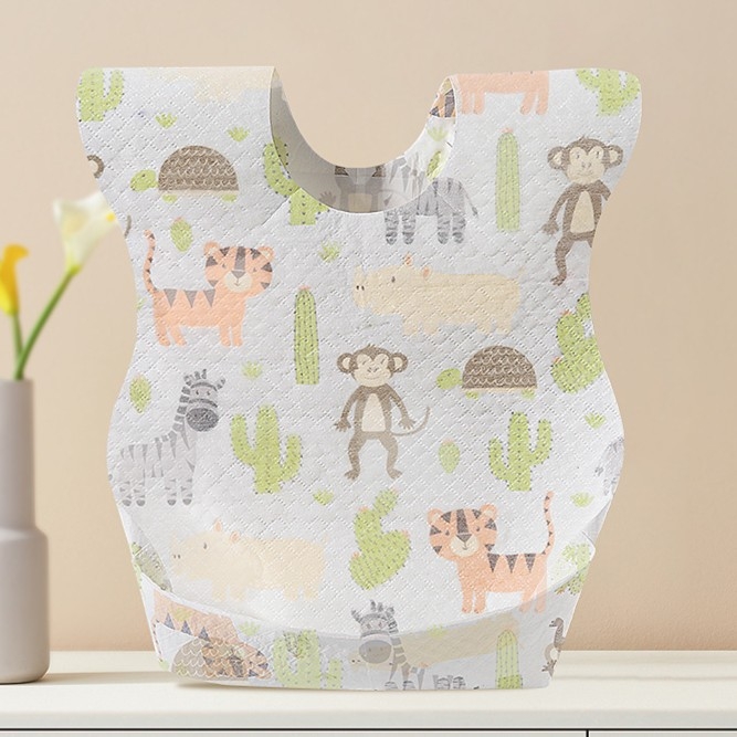 Bibs unice pentru bebeluși cu buzunar, impermeabil, material nețesut, model animale/desene animate, potrivit pentru sugari și copii mici