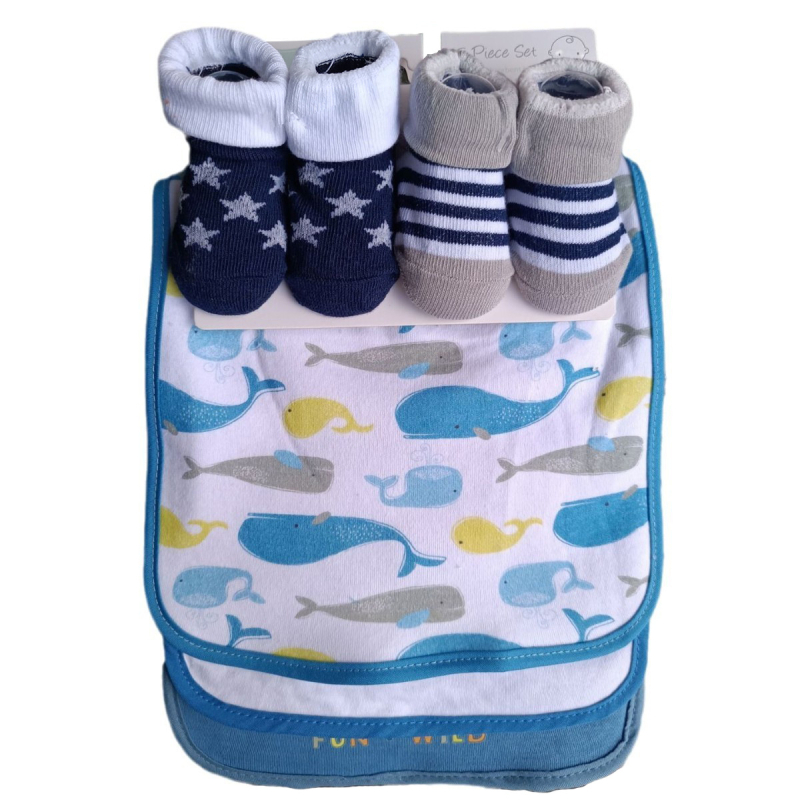 Set bavete pentru bebeluți și șosete cu imprimeu brodat pe bavetă dreptunghiulară, 75% bumbac, unisex, pentru copii 0–1 an, HaoFu