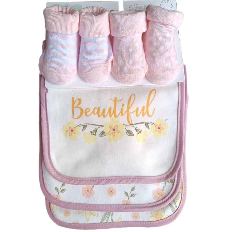 Set bavete pentru bebeluți și șosete cu imprimeu brodat pe bavetă dreptunghiulară, 75% bumbac, unisex, pentru copii 0–1 an, HaoFu