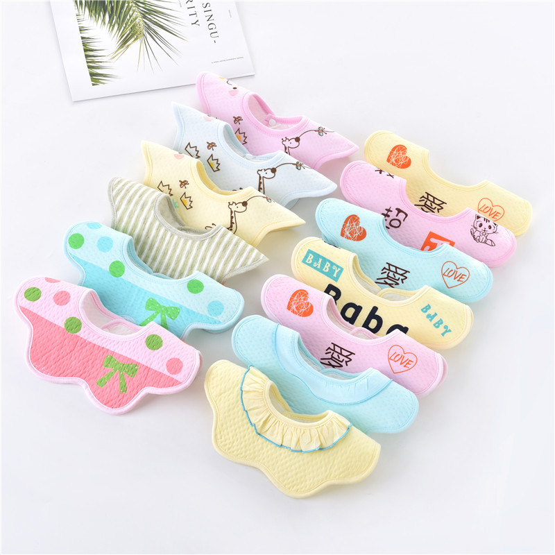 Baveta pentru bebeluși cu rotire la 360 de grade, din bumbac, impermeabilă, cu design brodat cu flori, închidere cu capse, pentru vârsta 1–3 ani