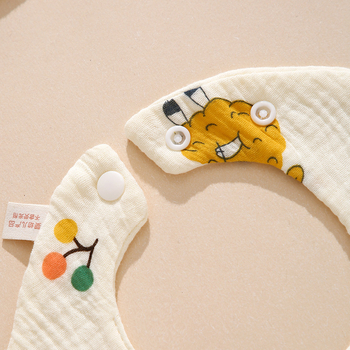 Bib de bebeluș din bumbac pur, țesătură din tifon, model desen animat, rezistent la pete, pentru nou-născuți 0–1 ani, Primăvara 2025