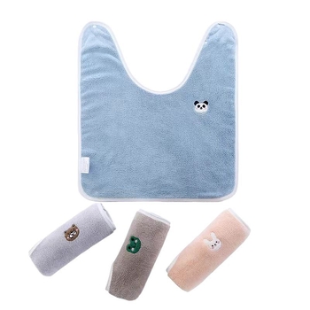 Bavetă pentru copii cu prosop de față, multifuncțională, anti-murdărie, reglabilă, material catifea coral, poliester, pentru copii 3–8 ani