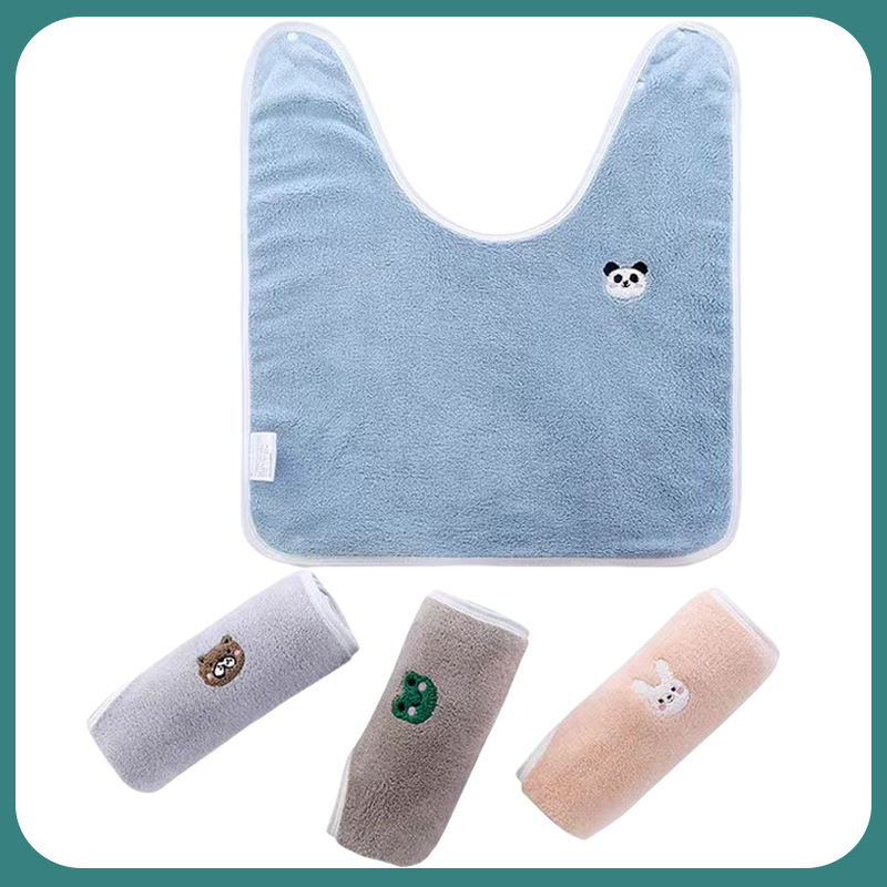 Bavetă pentru copii cu prosop de față, multifuncțională, anti-murdărie, reglabilă, material catifea coral, poliester, pentru copii 3–8 ani
