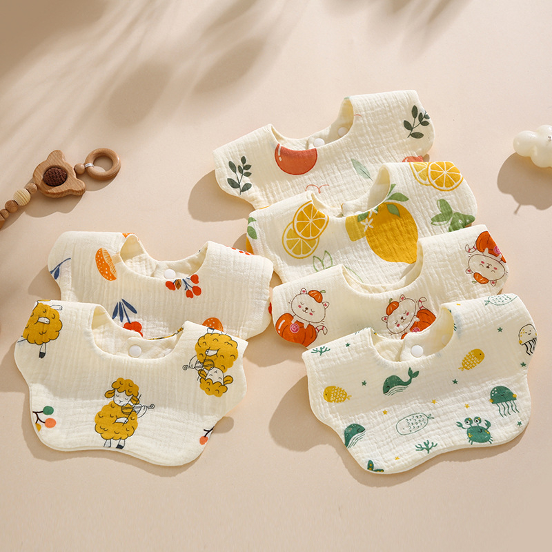 Bavetă pentru nou-născuți — bumbac pur, pânză de tifon, model desen animat, anti-murdărire, unisex, 0–1 ani