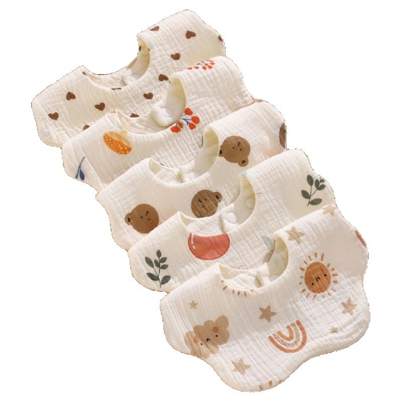 Bavetă pentru nou-născuți — bumbac pur, pânză de tifon, model desen animat, anti-murdărire, unisex, 0–1 ani