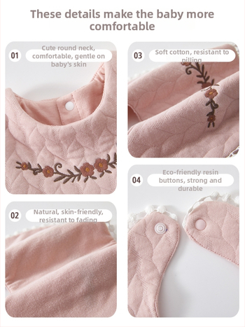 Bebeluș bib cu design cu trei straturi, din bumbac 100%, absorbant pentru saliva, pentru copii 0–3 ani