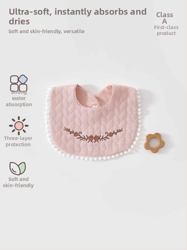 Bebeluș bib cu design cu trei straturi, din bumbac 100%, absorbant pentru saliva, pentru copii 0–3 ani