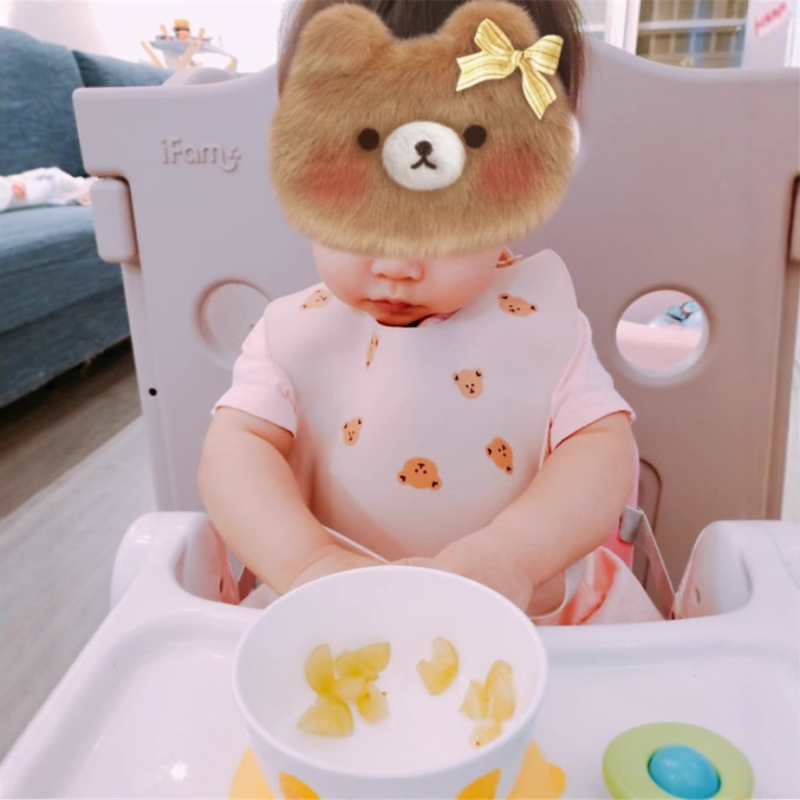 BIB din silicon pentru copii, model urs, anti-murdărire, pentru 1–3 ani