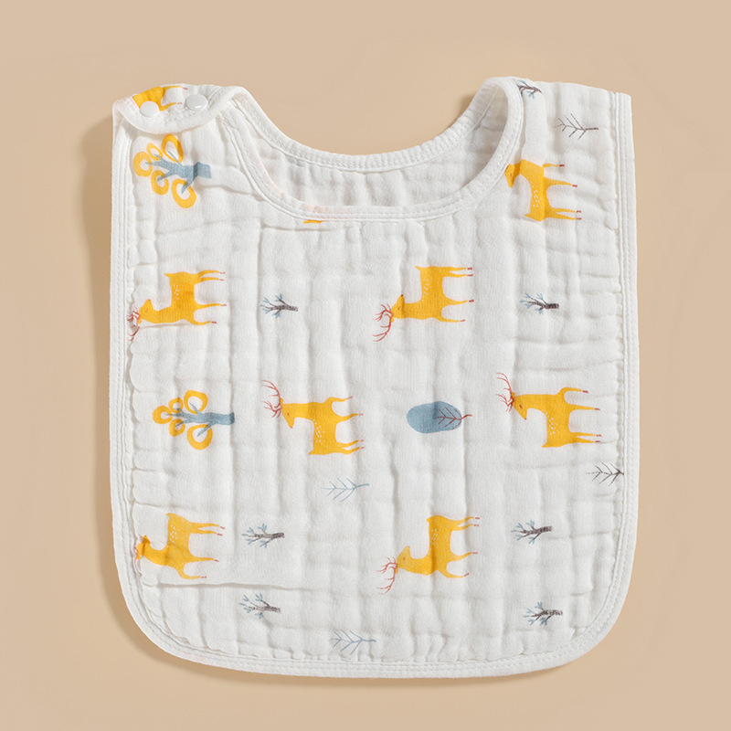 Bibs pentru copii cu prosop de față din bumbac 100%, șase straturi de tifon, imprimeu desen animat, absorbant