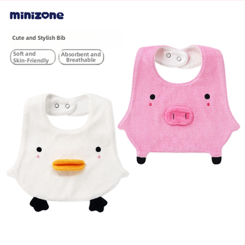 Minizone bavetă de salivă pentru bebeluși cu imprimeu desen animat, din bumbac, închidere cu capse, 0-3 ani