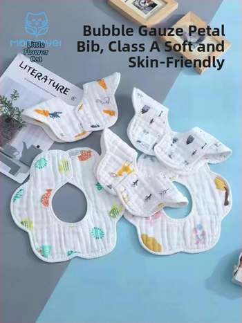 Bibs pentru sugari și copii mici, din tifon și bumbac 100%, absorbant, modele animale, desene animate sau flori