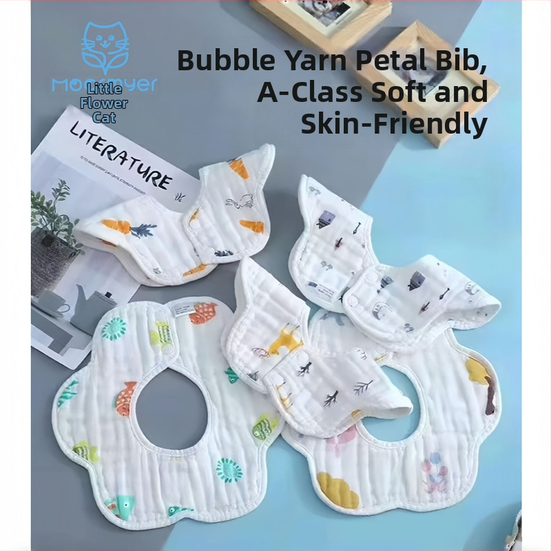 Bibs pentru sugari și copii mici, din tifon și bumbac 100%, absorbant, modele animale, desene animate sau flori