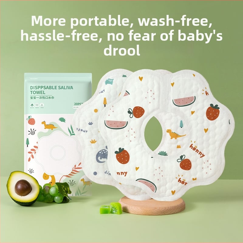 Bib pentru bebeluși 0–3 ani, din material nețesut, impermeabil și rezistent la murdărie, ambalare individuală, protecție pentru gât anti-pătrundere, modele: animale, desene animate, carouri, flori