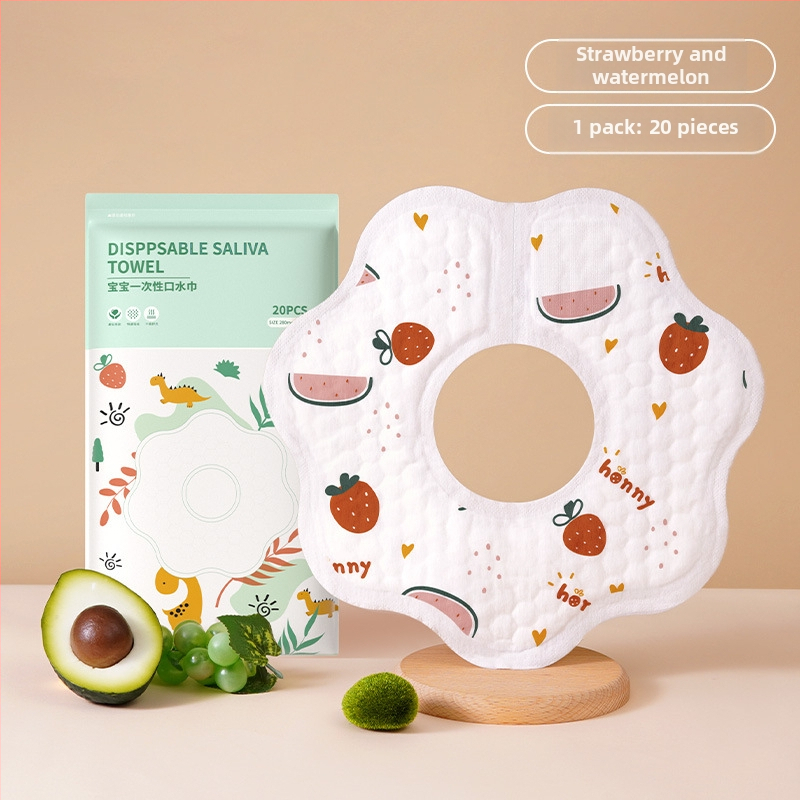 Bib pentru bebeluși 0–3 ani, din material nețesut, impermeabil și rezistent la murdărie, ambalare individuală, protecție pentru gât anti-pătrundere, modele: animale, desene animate, carouri, flori