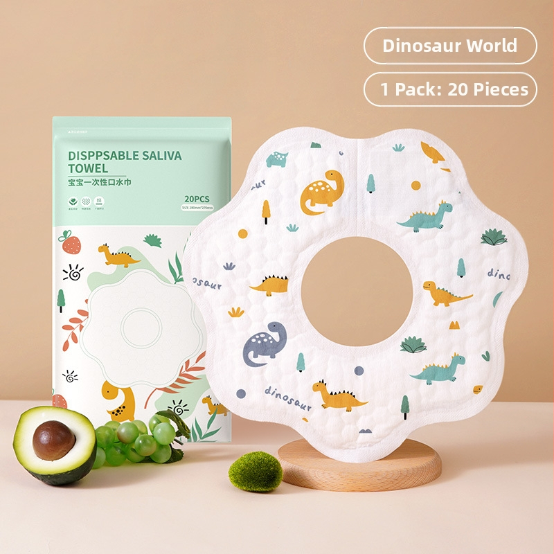 Bib pentru bebeluși 0–3 ani, din material nețesut, impermeabil și rezistent la murdărie, ambalare individuală, protecție pentru gât anti-pătrundere, modele: animale, desene animate, carouri, flori