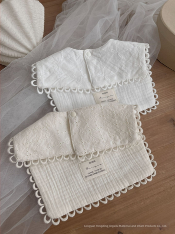 Bavetă de bebeluș în stil coreean, cu funda din dantelă brodată, din bumbac 100%, pentru fete, 1–3 ani, primăvară 2025