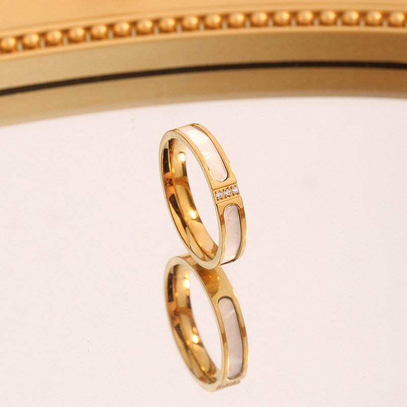 Inel din oțel de titan, New Fan Jin Jewelry, stil light luxury, placat electroplatină pentru femei