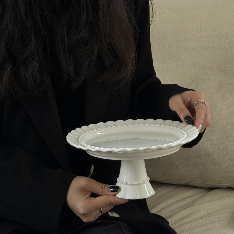 Platou ceramic pentru deserturi, rotund, compatibil cu microunde, logo imprimat, personalizabil