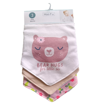 Bibe triunghiulare din bumbac pentru bebeluși, set de 3, imprimeuri cu desene animate, 75% bumbac, pentru sugari și copii mici (0–6 ani)