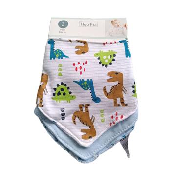 Bibe triunghiulare din bumbac pentru bebeluși, set de 3, imprimeuri cu desene animate, 75% bumbac, pentru sugari și copii mici (0–6 ani)