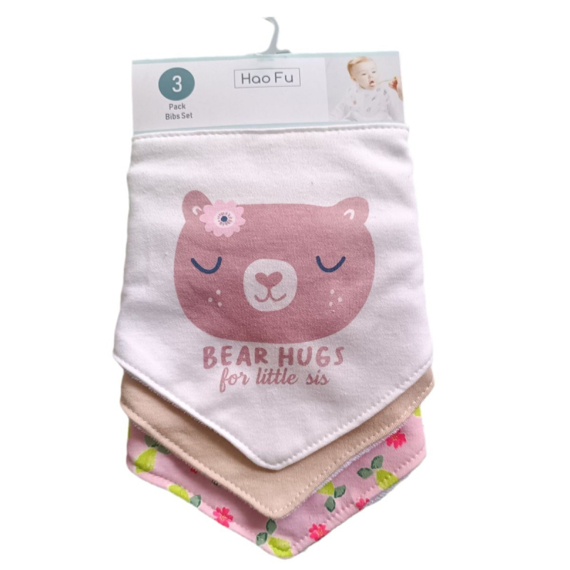 Bibe triunghiulare din bumbac pentru bebeluși, set de 3, imprimeuri cu desene animate, 75% bumbac, pentru sugari și copii mici (0–6 ani)