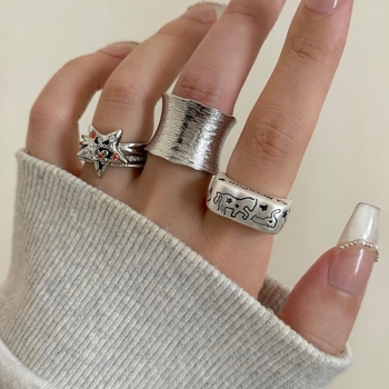 Inel deschis Yingqi cu diamante pavé stelare, aliaj, placare electrolitică