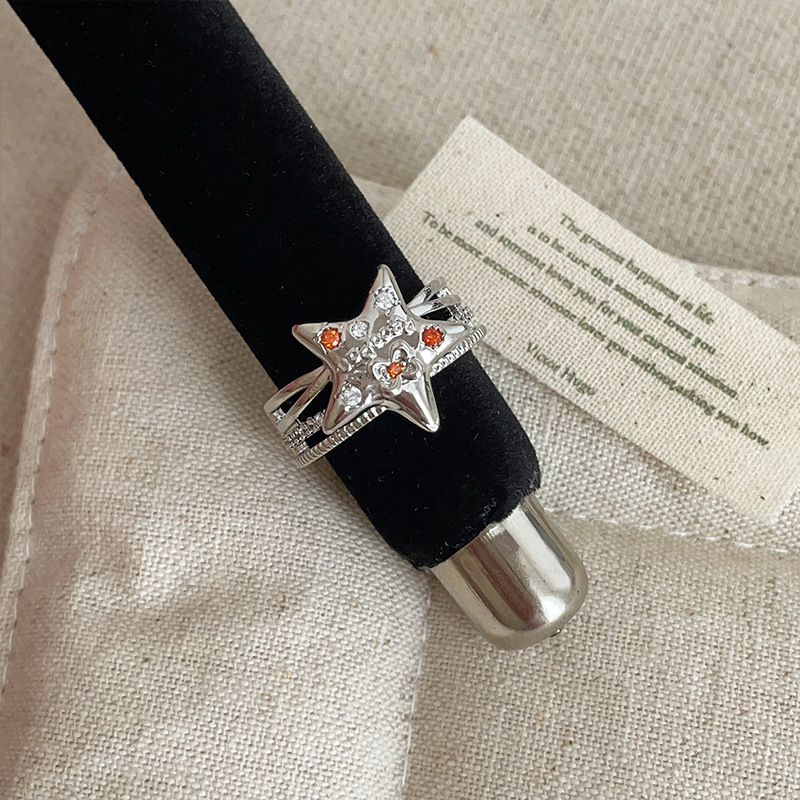 Inel deschis Yingqi cu diamante pavé stelare, aliaj, placare electrolitică