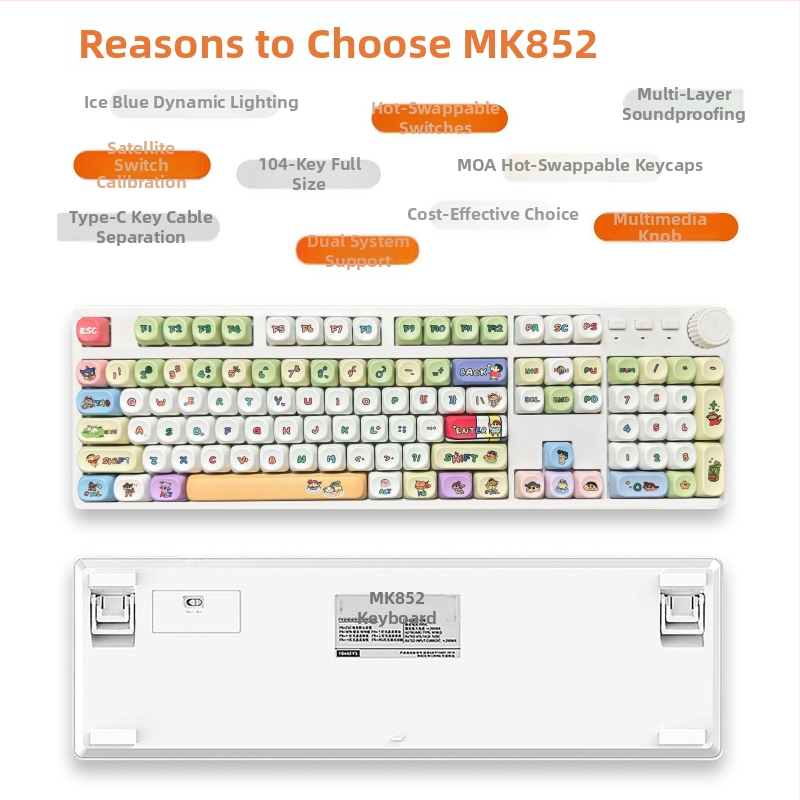 Mechaninė klaviatūra su 104 klavišais, laidinis ryšys, žalieji jungikliai, vienos spalvos apšvietimas