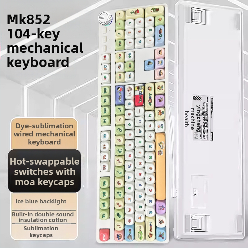 104 klavišų mechaninė klaviatūra su žaliuoju jungikliu, laidinė, skirta staliniams kompiuteriams, vienos spalvos apšvietimas, kabelis 1,6 m