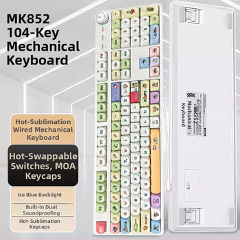 104 mygtukų mechaninė klaviatūra su pasukamu valdikliu, hot-swappable jungikliai, laidinis ryšys